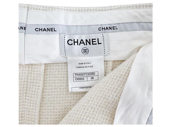 Chanel Pantalones de tweed de lana con vuelta para mujer Blanco - vista 10