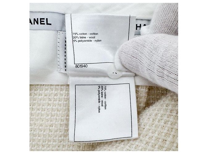 Chanel Pantalones de tweed de lana con vuelta para mujer Blanco - vista 11