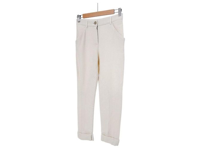 Chanel Pantalones de tweed de lana con vuelta para mujer Blanco - vista 2