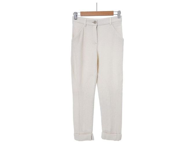 Chanel Pantalones de tweed de lana con vuelta para mujer Blanco - vista 4