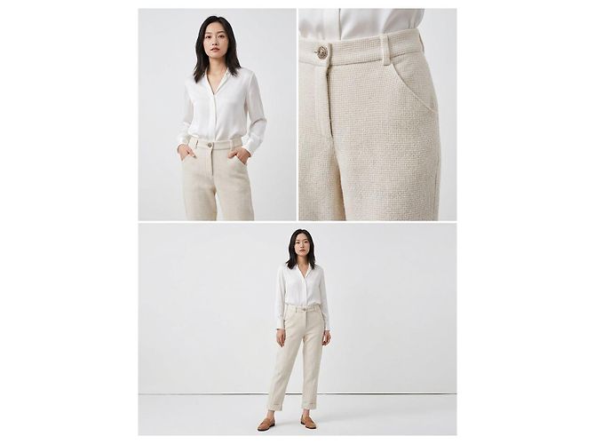Chanel Pantalones de tweed de lana con vuelta para mujer Blanco - vista 5
