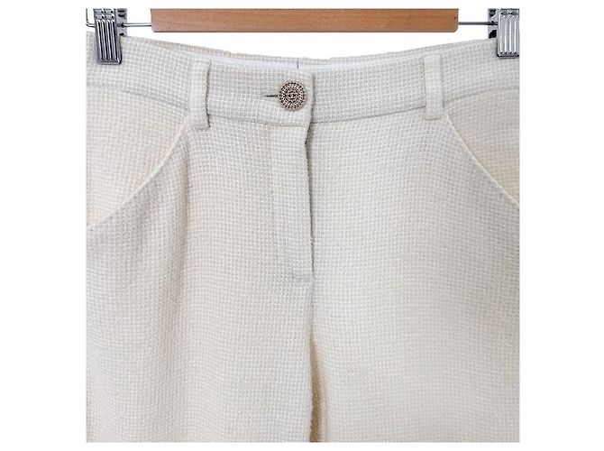 Chanel Pantalones de tweed de lana con vuelta para mujer Blanco - vista 7