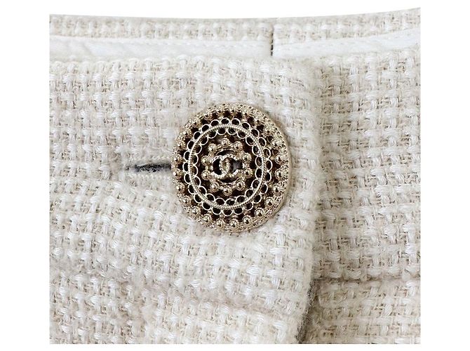Chanel Pantalones de tweed de lana con vuelta para mujer Blanco - vista 8