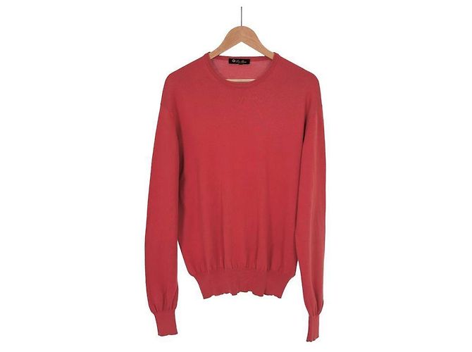 Loro Piana Langarm-Strick-T-Shirt aus Baumwolle mit Rundhalsausschnitt für Herren Rot - Ansicht 3