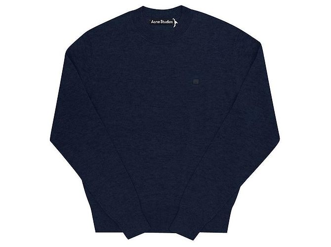 Acne Suéter de malha azul marinho mesclado com logo Preto - vista 3