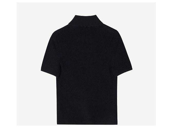 Miu Miu Kurzärmeliger Rollkragenstrickpullover mit Intarsia-Logo für Damen Schwarz - Ansicht 5