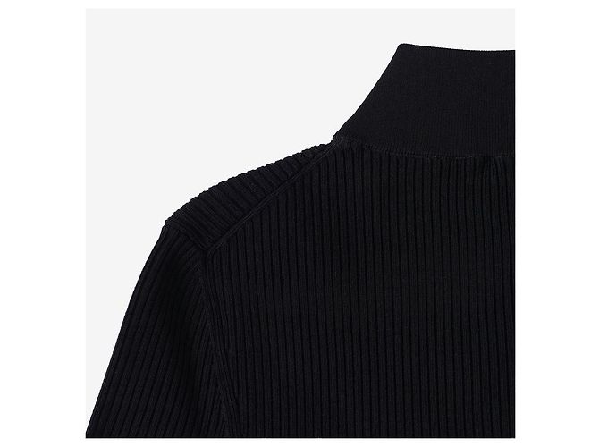 Miu Miu Kurzärmeliger Rollkragenstrickpullover mit Intarsia-Logo für Damen Schwarz - Ansicht 7