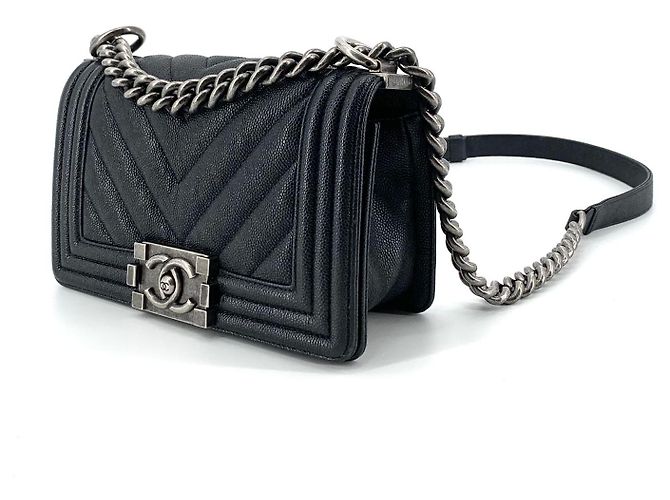 Chanel Borsa a tracolla Boy Bag piccola in caviar chevron Marrone - vista 2