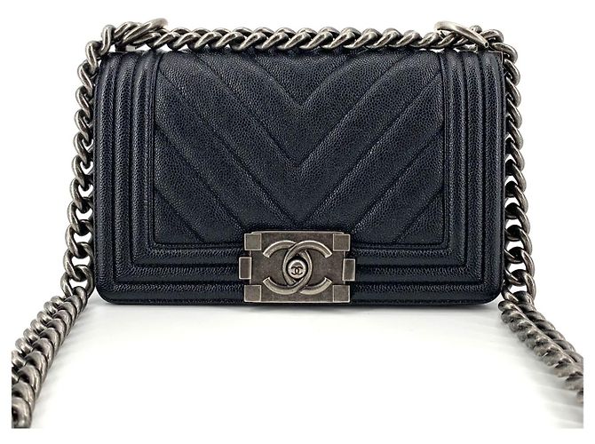 Chanel Borsa a tracolla Boy Bag piccola in caviar chevron Marrone - vista 3