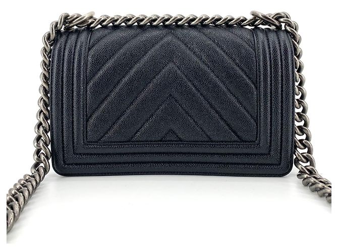 Chanel Borsa a tracolla Boy Bag piccola in caviar chevron Marrone - vista 4