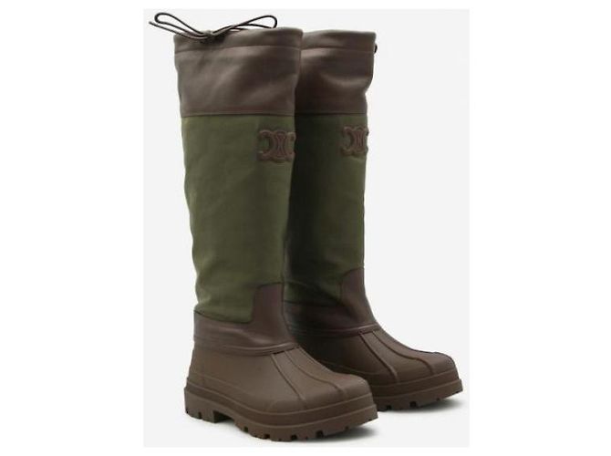 Céline Hohe Stiefel aus Nylon und Kalbsleder Braun - Ansicht 7