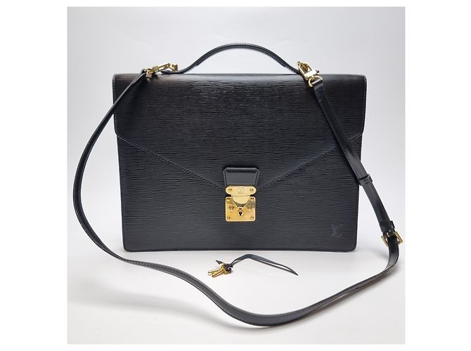 Louis Vuitton Sac Document en Cuir Epi Noir - vue 2