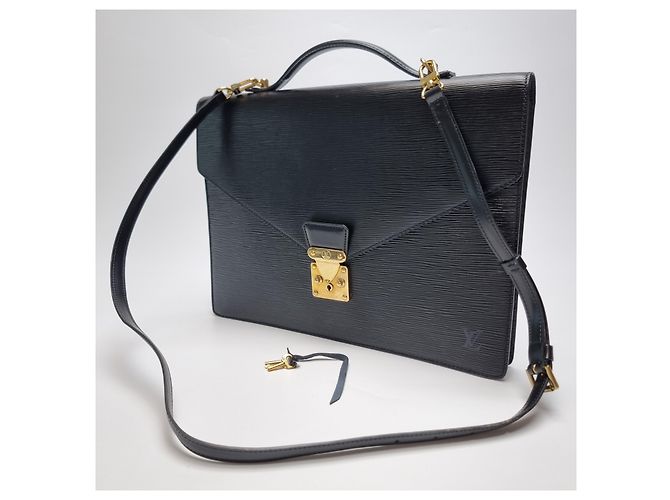 Louis Vuitton Sac Document en Cuir Epi Noir - vue 4