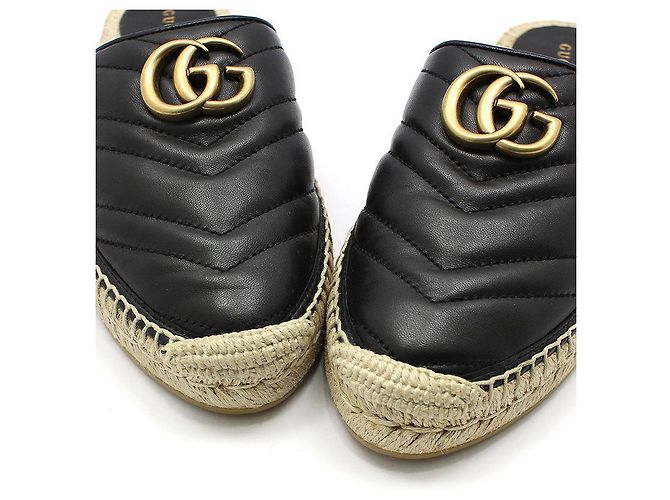 Gucci Mule espadrille loafer GG Marmont nero Marrone - vista 10