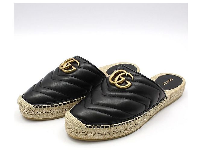 Gucci Mule espadrille loafer GG Marmont nero Marrone - vista 3