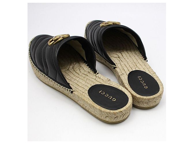 Gucci Mule espadrille loafer GG Marmont nero Marrone - vista 6