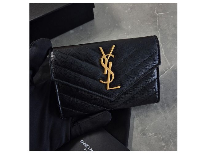 Saint Laurent Portacarte a busta placcato oro Medium Nero - vista 2