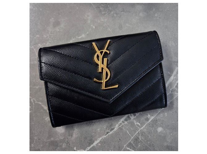 Saint Laurent Portacarte a busta placcato oro Medium Nero - vista 3