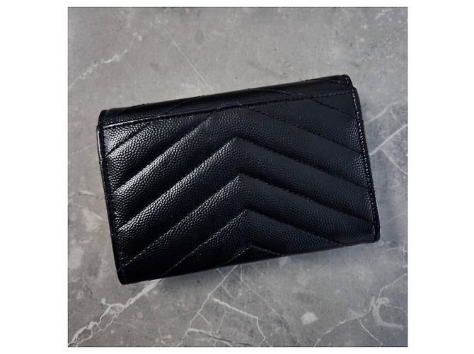 Saint Laurent Portacarte a busta placcato oro Medium Nero - vista 4