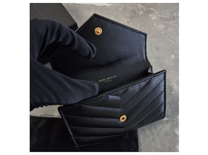 Saint Laurent Portacarte a busta placcato oro Medium Nero - vista 5