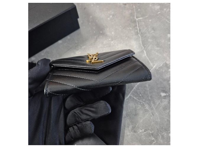 Saint Laurent Portacarte a busta placcato oro Medium Nero - vista 6