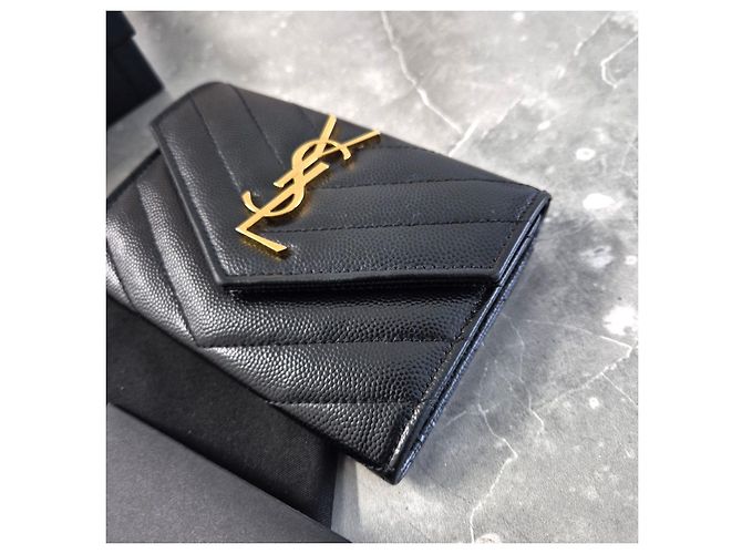 Saint Laurent Portacarte a busta placcato oro Medium Nero - vista 7