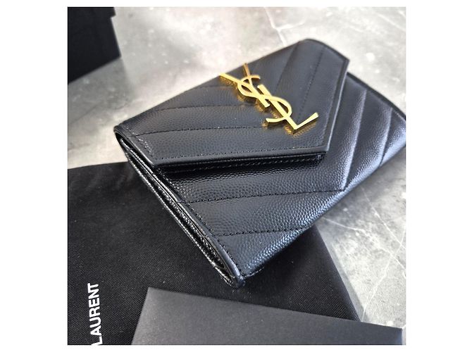Saint Laurent Portacarte a busta placcato oro Medium Nero - vista 8