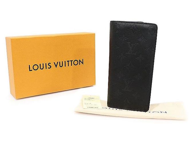 Louis Vuitton Portafoglio lungo Brazza in pelle di vitello Monogram Shadow nero - vista 2
