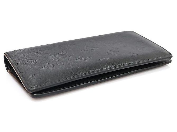 Louis Vuitton Portafoglio lungo Brazza in pelle di vitello Monogram Shadow nero - vista 4