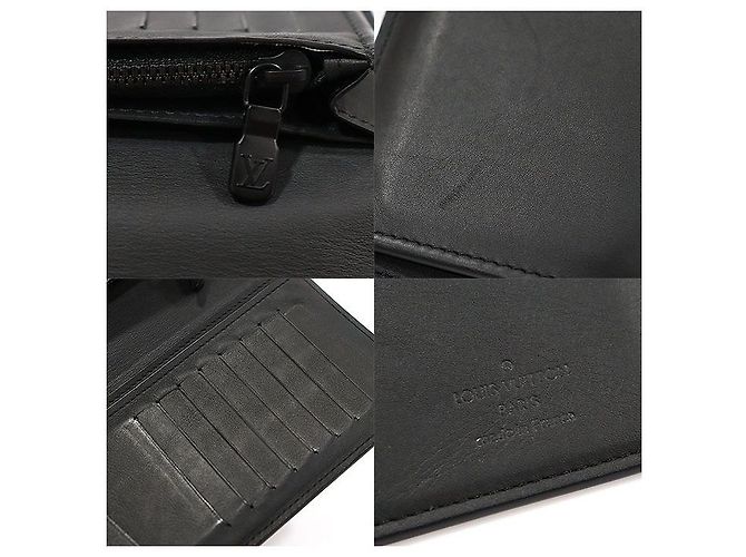 Louis Vuitton Portafoglio lungo Brazza in pelle di vitello Monogram Shadow nero - vista 7