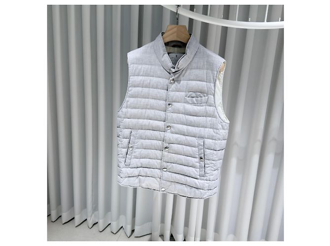 Brunello Cucinelli (A+/XL) Linen Wool Gray Down Vest Brown - view 2