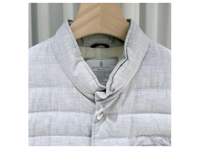 Brunello Cucinelli (A+/XL) Linen Wool Gray Down Vest Brown - view 4