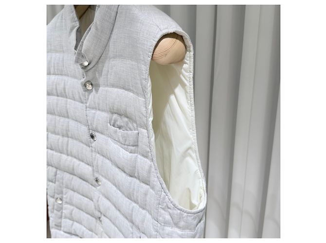 Brunello Cucinelli (A+/XL) Linen Wool Gray Down Vest Brown - view 5