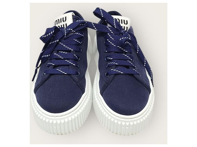 Miu Miu Sneaker in denim con logo decorato blu reale - vista 6