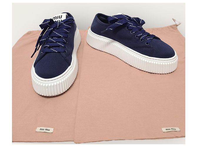 Miu Miu Sneaker in denim con logo decorato blu reale - vista 8