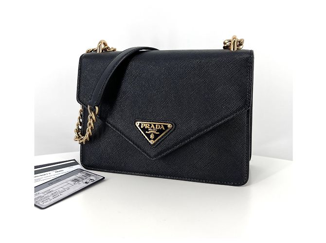 Prada Bolso de Hombro y Crossbody Envelope Saffiano Chain Black Negro - vista 2