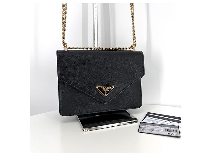 Prada Bolso de Hombro y Crossbody Envelope Saffiano Chain Black Negro - vista 3
