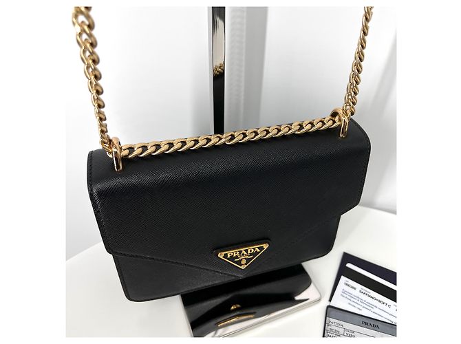 Prada Bolso de Hombro y Crossbody Envelope Saffiano Chain Black Negro - vista 6