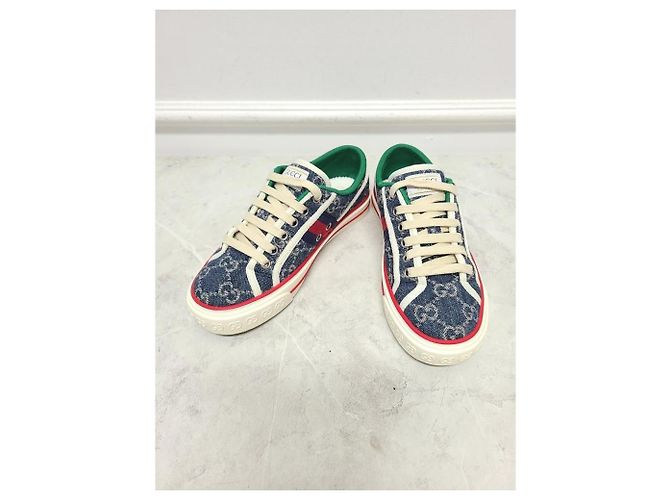 Gucci Denim Blue Three Stripe Tennis Sneaker Blau - Ansicht 2