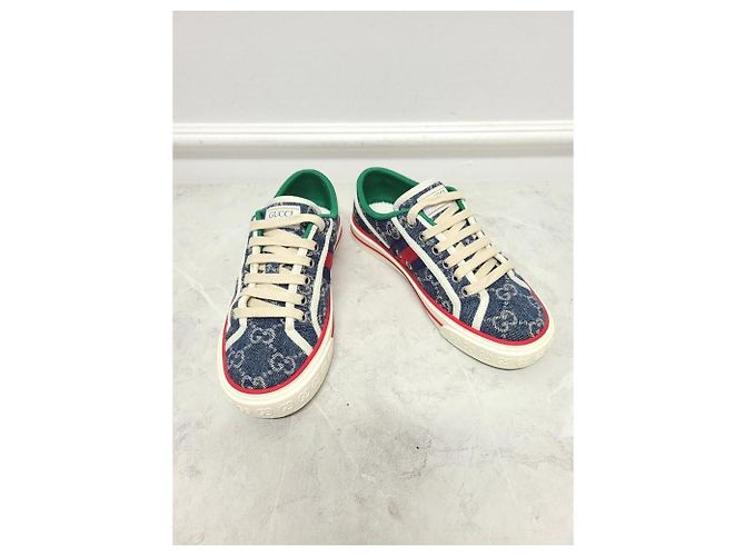Gucci Denim Blue Three Stripe Tennis Sneaker Blau - Ansicht 3