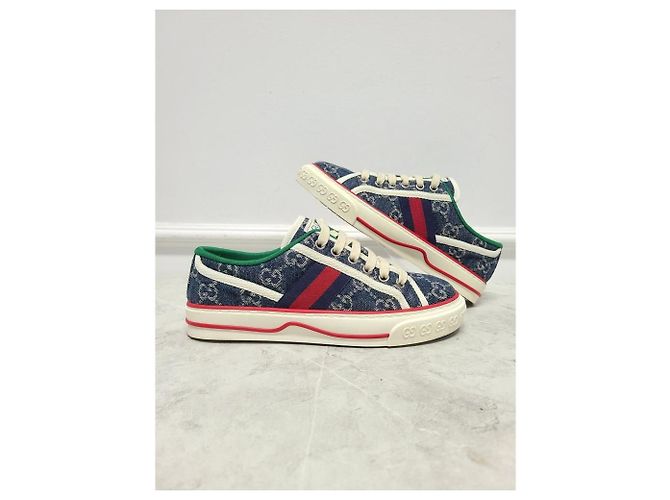 Gucci Denim Blue Three Stripe Tennis Sneaker Blau - Ansicht 4