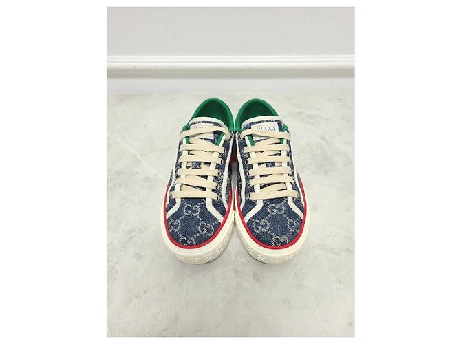 Gucci Denim Blue Three Stripe Tennis Sneaker Blau - Ansicht 5