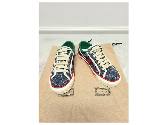 Gucci Denim Blue Three Stripe Tennis Sneaker Blau - Ansicht 7