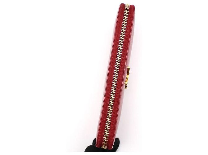 Saint Laurent Portafoglio lungo con zip in caviar rosso e monogramma dorato - vista 5