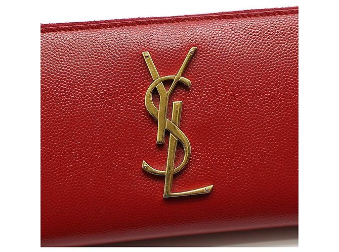 Saint Laurent Portafoglio lungo con zip in caviar rosso e monogramma dorato - vista 6