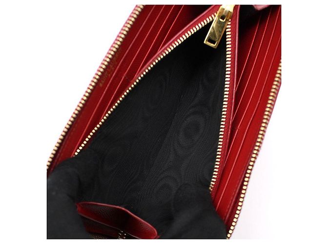 Saint Laurent Portafoglio lungo con zip in caviar rosso e monogramma dorato - vista 8