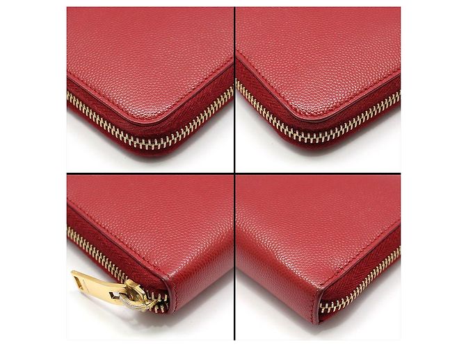 Saint Laurent Portafoglio lungo con zip in caviar rosso e monogramma dorato - vista 9
