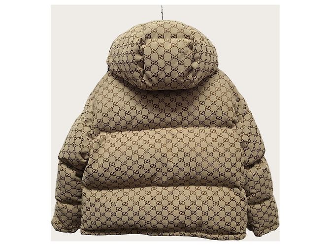 Gucci Chaqueta acolchada de lona de algodón GG Camel Ebony Castaño - vista 4