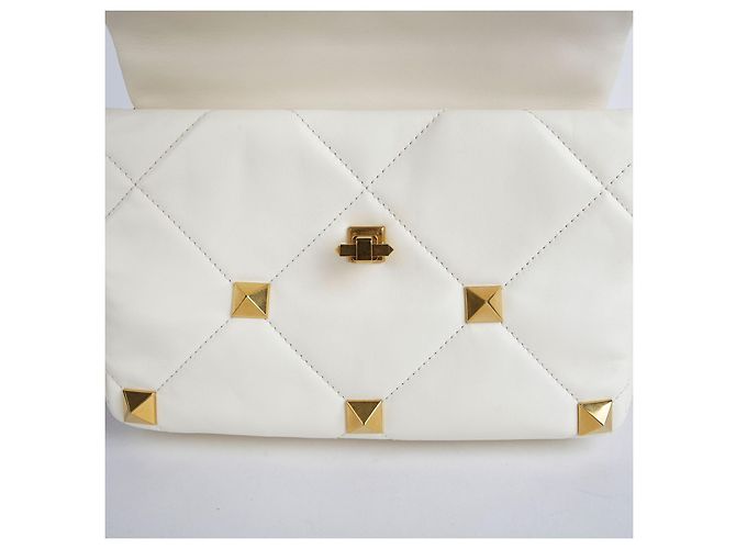 Valentino Tote e Borsa a Spalla Roman Stud in Pelle Bianca Ricondizionata Bianco - vista 11