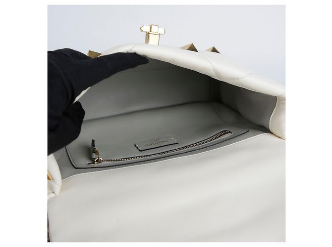 Valentino Tote e Borsa a Spalla Roman Stud in Pelle Bianca Ricondizionata Bianco - vista 12